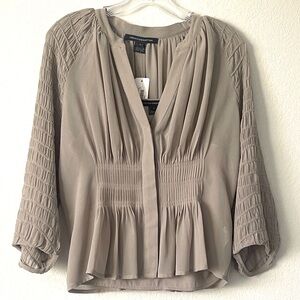 French Connection Pleated Blouse in Taupe Size S NWT